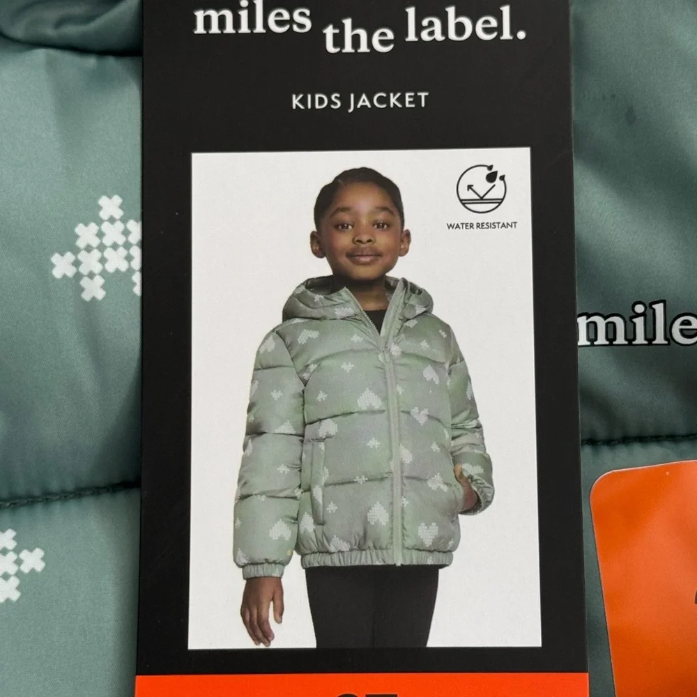 Miles the Label Green Puffer Jacket with Heart Pattern